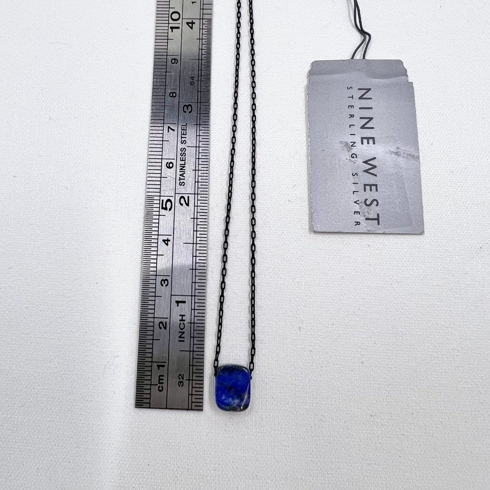 NWT - Nine West - Blue Glass Square Pendant 16” Black 925 Chain w/ Hook Closure - Picture 8 of 8